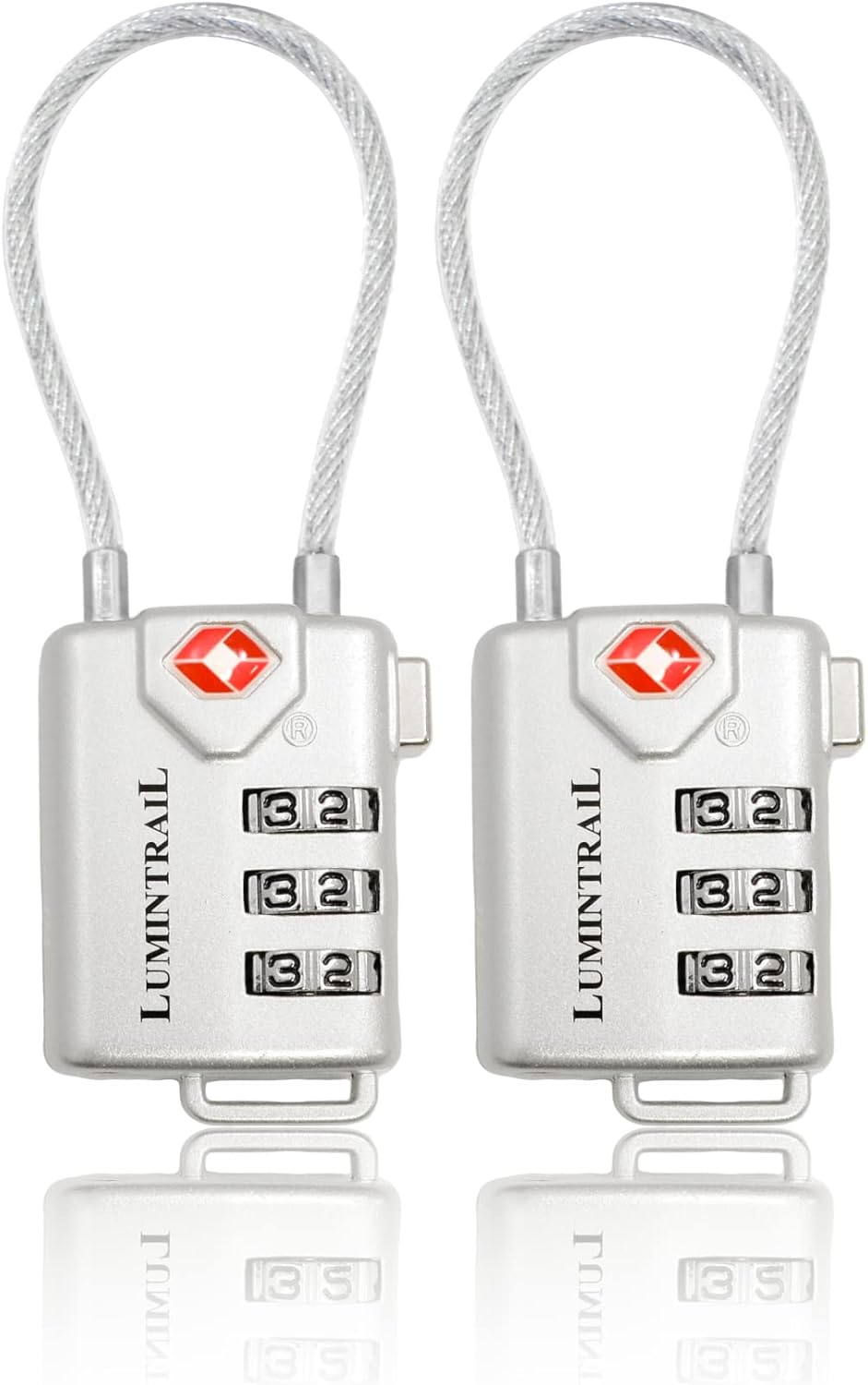 Lumintrail 2 Pack TSA Approved Cable Travel Locks Personalized Combination All Metal International Luggage for Suitcase and Baggage (Silver)
