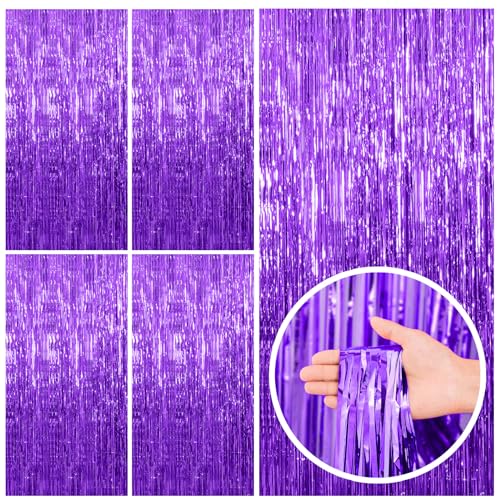 Image of 5 Pack Purple Backdrop Tinsel Streamers Foil Fringe Backdrop Halloween Party Decorations Purple Backdrop Curtain Birthday Graduation Bachelorette Christmas New Year Party Decorations
