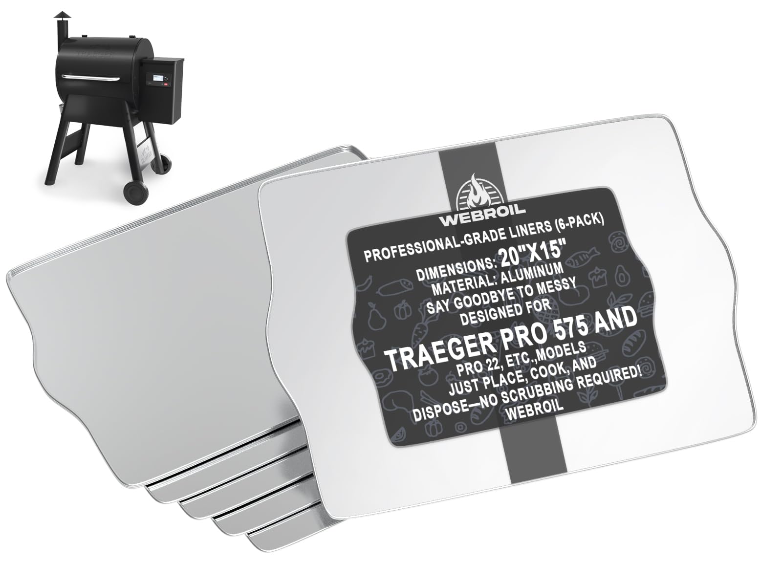 6 Packs BAC507 Drip Tray Liners for Traeger Pro 22 &amp; Pro 575 Pellet Grills