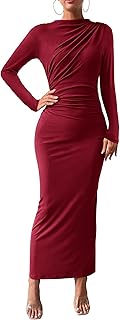 Women Bodycon Maxi Dress Long Sleeve Back Slit Ruched Elegant Party Cocktail Formal Spring Wedding Guest Dresses - Buy now