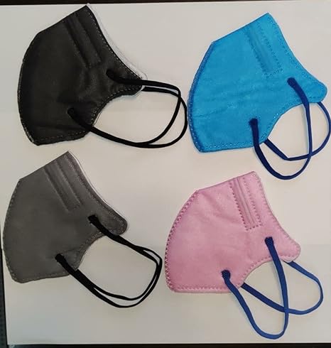 Airwell KIDS FFP2 N95 Mask; DRDO, CE & FDA certified; Pack of 4; Black, Coral Blue, Grey, Baby Pink (Ear Loop); AGE GROUP 5-10 years