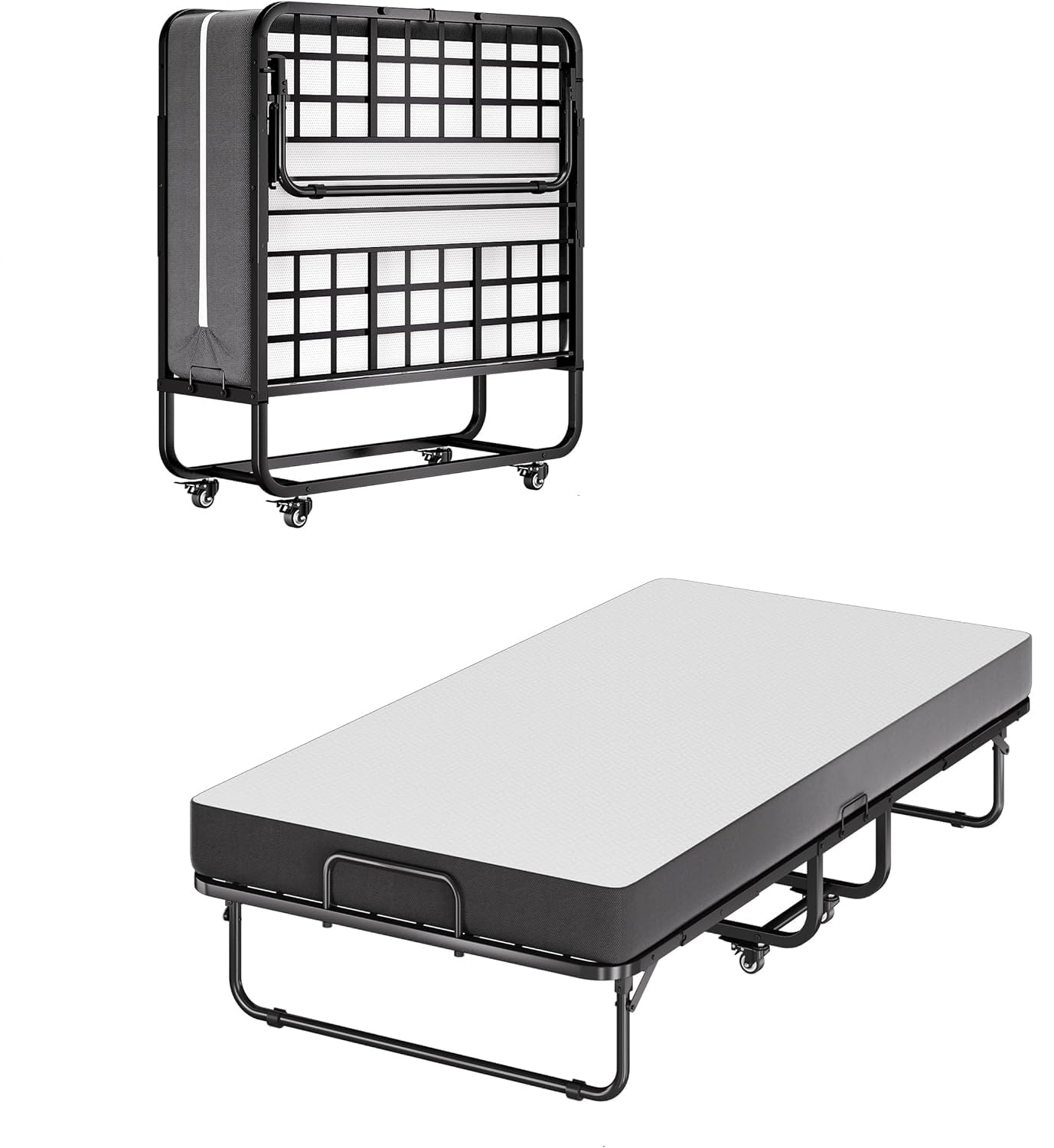 Meitewei 75" x 39" Folding Bed, Twin Rollaway Bed for Adults, Portable Foldable Bed Frame with 5" Memory Foam Mattress, Guest Bed for Bedroom, Office,