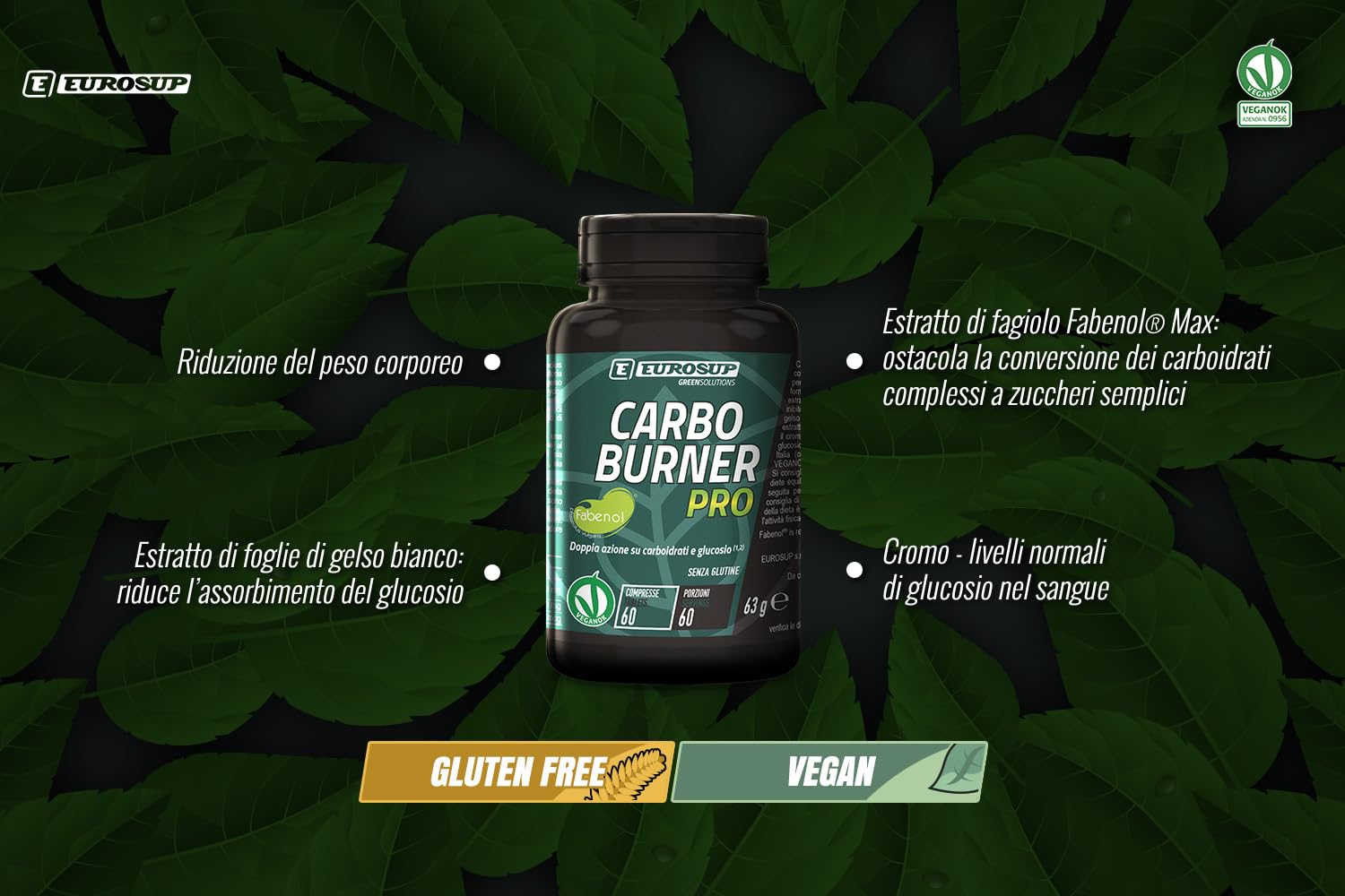 EUROSUP CARBO BURNER PRO - Integratore per la riduzione del peso corporeo - Riduce l'assorbimento dei carboidrati
