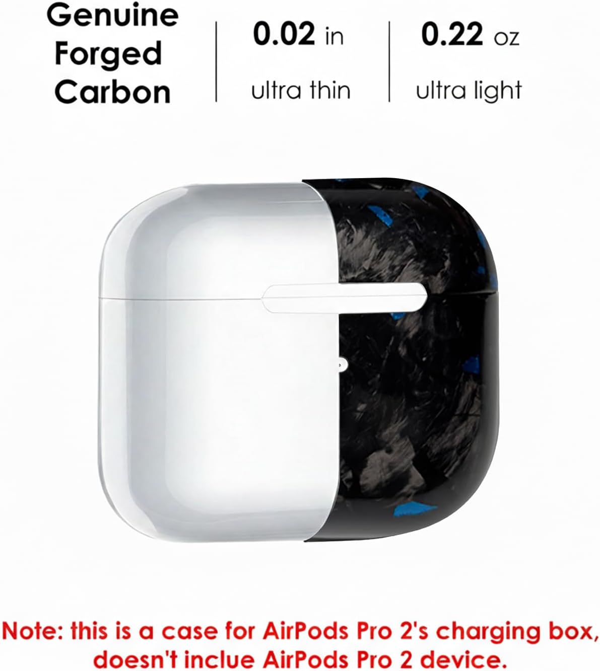 Real Forged Carbon Fiber Case for AirPods Pro 2 (2022 Release) - Ultra-Thin & Lightweight Hard Shell Protective Cover - Supports MagSafe/Wireless Charging - Glossy Black/Blue