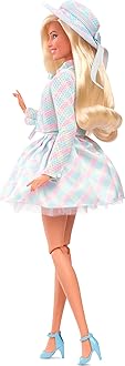 Barbie The Movie Doll, Margot Robbie as, Collectible Doll Wearing Blue Plaid Matching Set with Matching Hat & Jacket