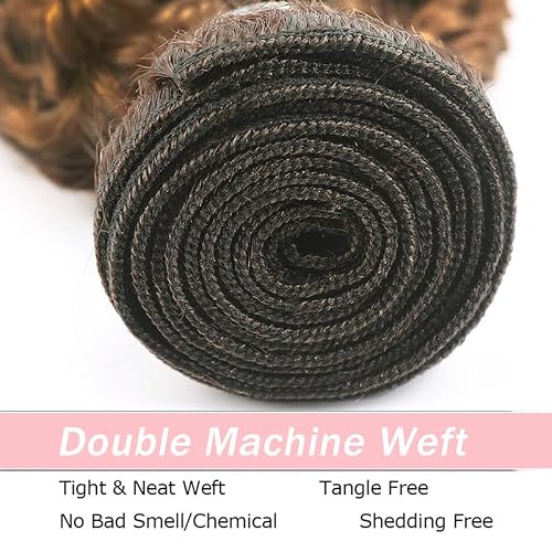 KODRHAR Highlight Brown Human Hair Bundles 10 12 14 Inch Light Brown Deep Wave Bundles Human Hair Brazilian Virgin Remy Deep Wave Hair 3 Bundles P4/30 Color — view 3