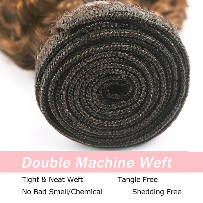 Highlight Brown Human Hair Bundles 26 28 30 Inch Light Brown Curly Bundles Human Hair Brazilian Virgin Remy Jerry Curly Hair 3 Bundles P4/30 Color