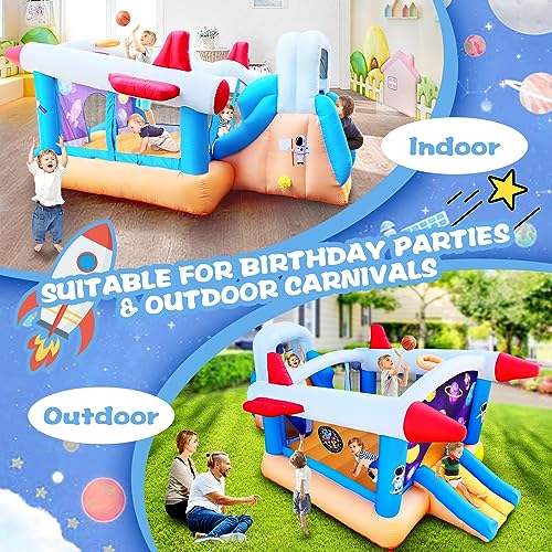 LOPOO 6 in 1 Outdoor Indoor Inflatable Bouncer for Kids, Target Ball Basketball Slide with Blower, Durable Oxford Fabric Bouncy Castle, Safe & Fun Playhouse with Included Accessories, Black