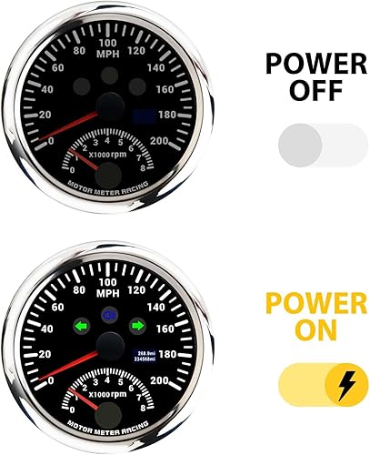 Miniatura 50 de MOTOR METER RACING W Pro 3.346 in 3-3/8" GPS Velocímetro con señal de giro de haz alto 160 MPH Negro Dial blanco LED Digital Odómetro impermeable