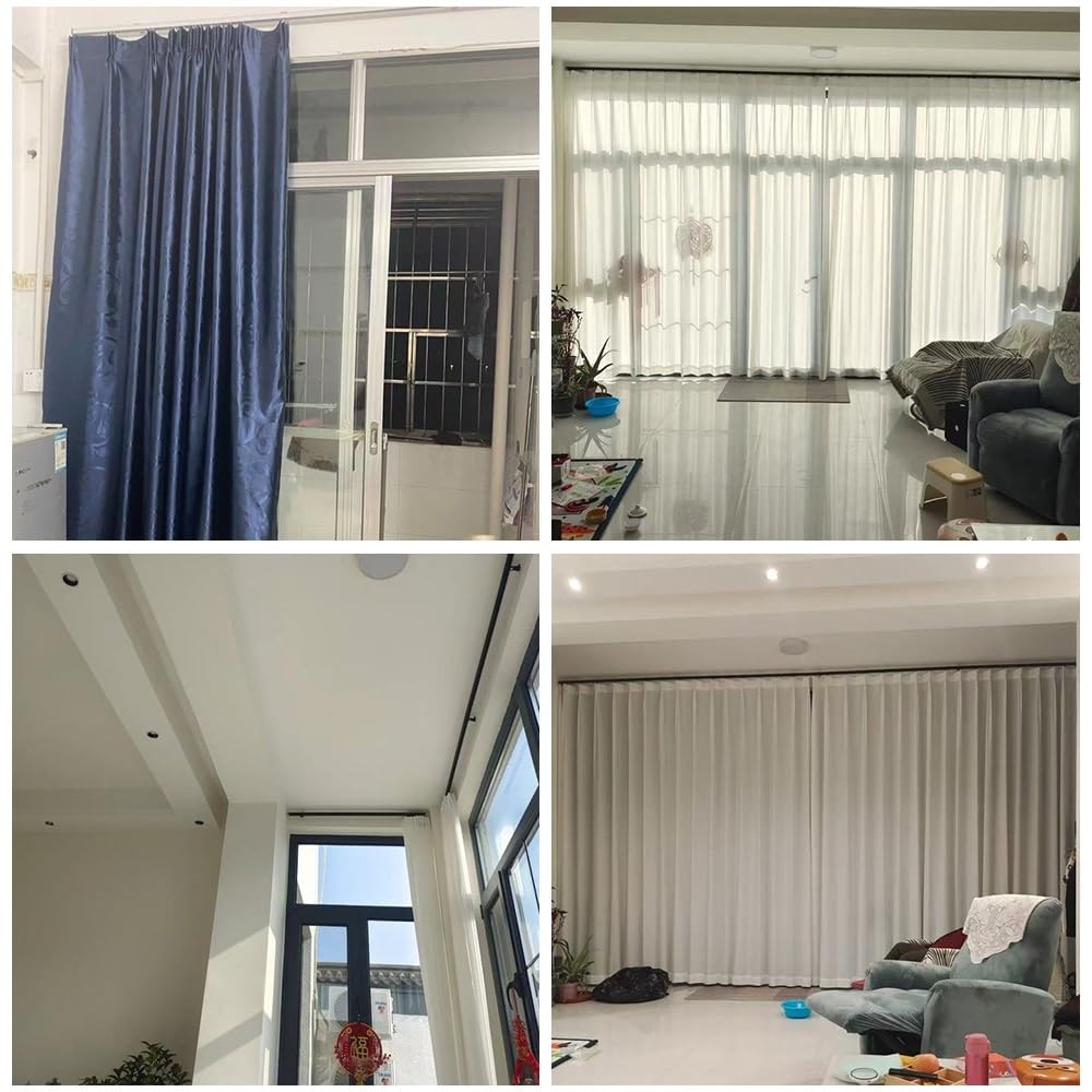 Rail de rideau en alliage d'aluminium de 4,8 m pour plafond ou mur, pour salon, chambre à coucher et douche, installation facile, design élégant noir