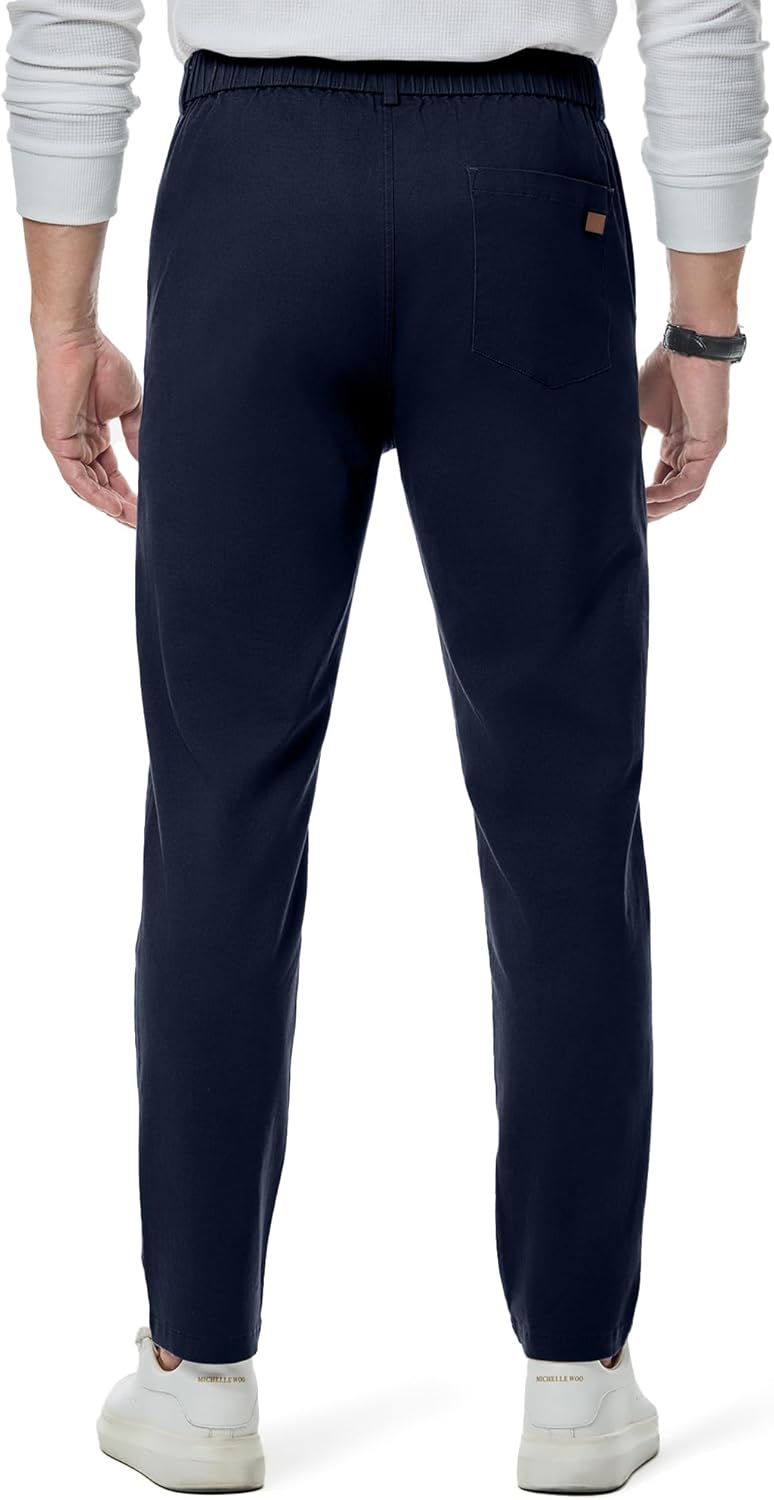 JMIERR Men's Stretch Chino Pants Casual Stretch Waist Slim Fit Tapered Cotton Twill Trousers Dress Pants with Pockets, M, Navy Blue - Image 3