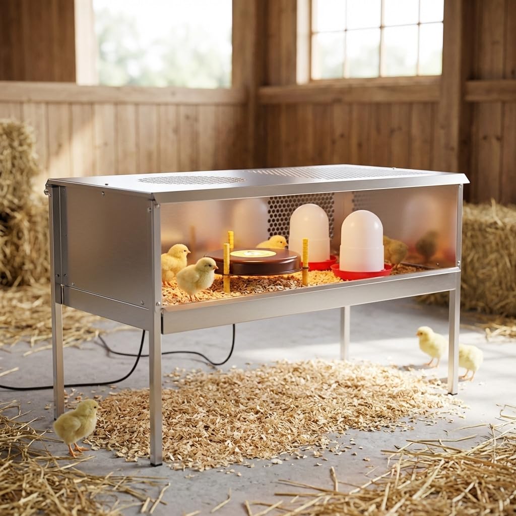 Pack éleveur poussins + mangeoire et abreuvoir + chauffage, 100 x 49 x 60 cm