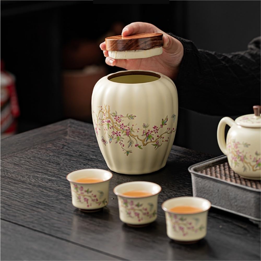 Lata de té Recipiente de cerámica for almacenar té Suelto, Tarro Grande Sellado for el hogar, Juego Chino, Caja Regalo con Doble Carrito de té