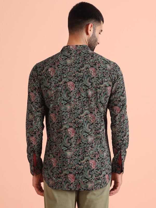 Image of KISAH Men's Short Kurta, Magenta Silk Blend, Woven Design Regular Fit Mandarin Collar Long Sleeves