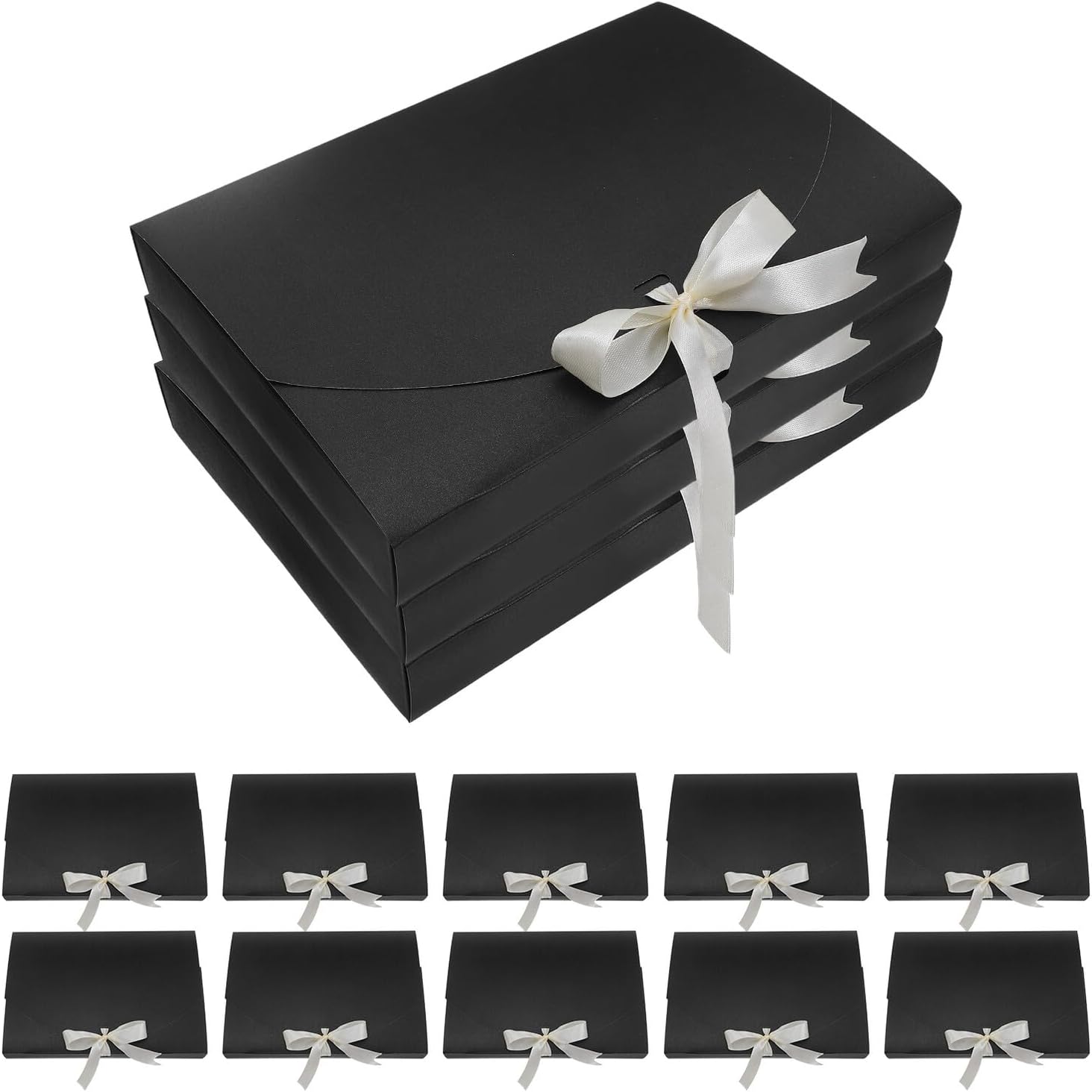 HEALSOPTHY 20pcs Black Pearlescent Paper Boxes for Shirt and Scarf Packaging, 26x17.5x3.5cm Presentation Boxes for Wedding, Birthday, and Party Favor Packaging