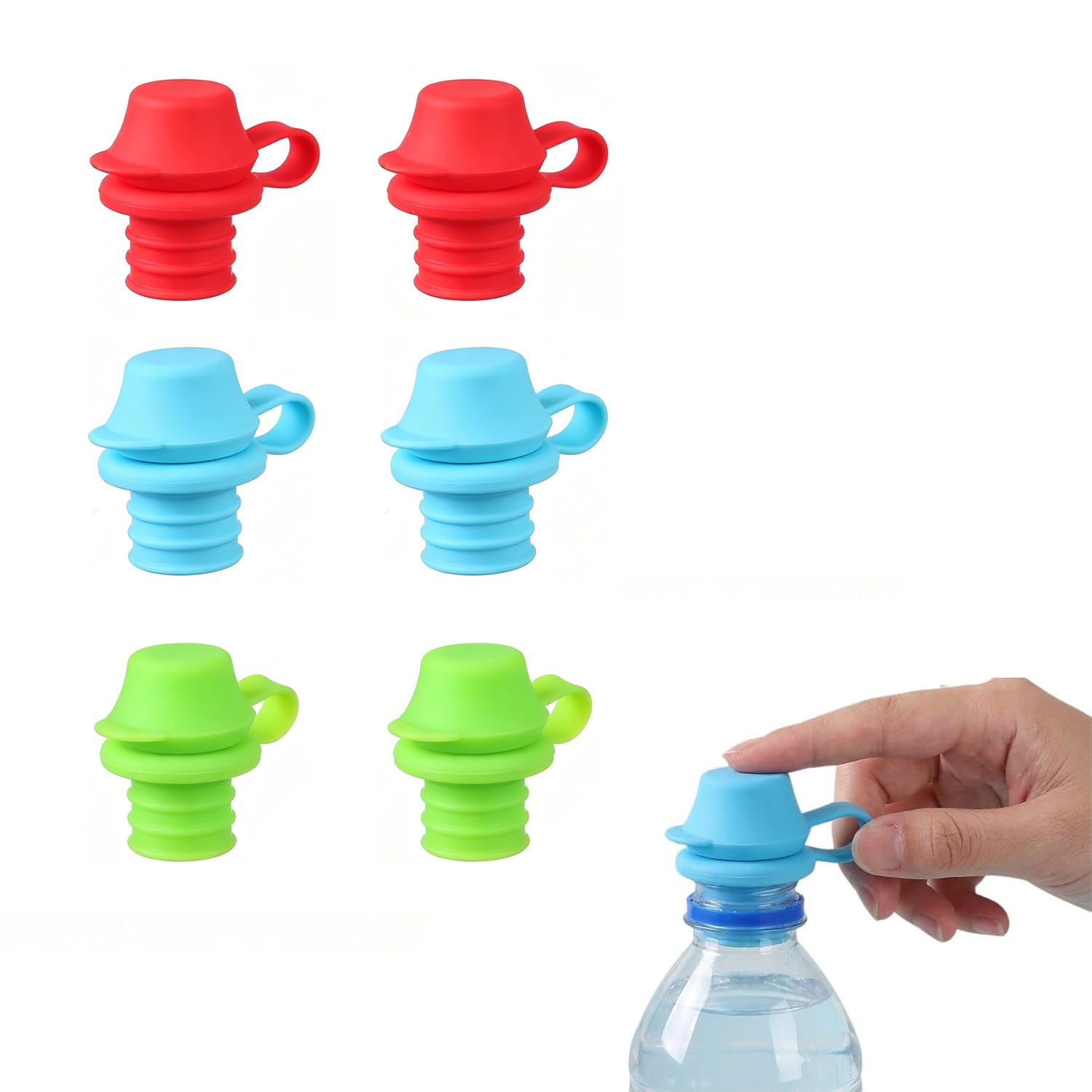 6 PCS Silicone Sipping Spout Bottle Tops, Spill‑Proof Water Bottle Adapter for Kids, Reusable Bottle Stopper with Protective Cap for Water Wine Beer Bottles