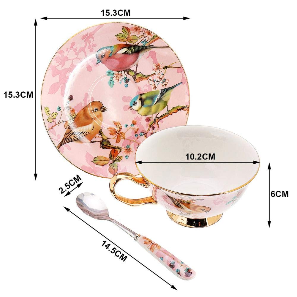Europejski zestaw filiżanek do kawy i herbaty z porcelany pasterskiej dla ptaków pasterskich ze spodkiem i łyżeczką, 1/2/4/6 filiżanek(1cup)