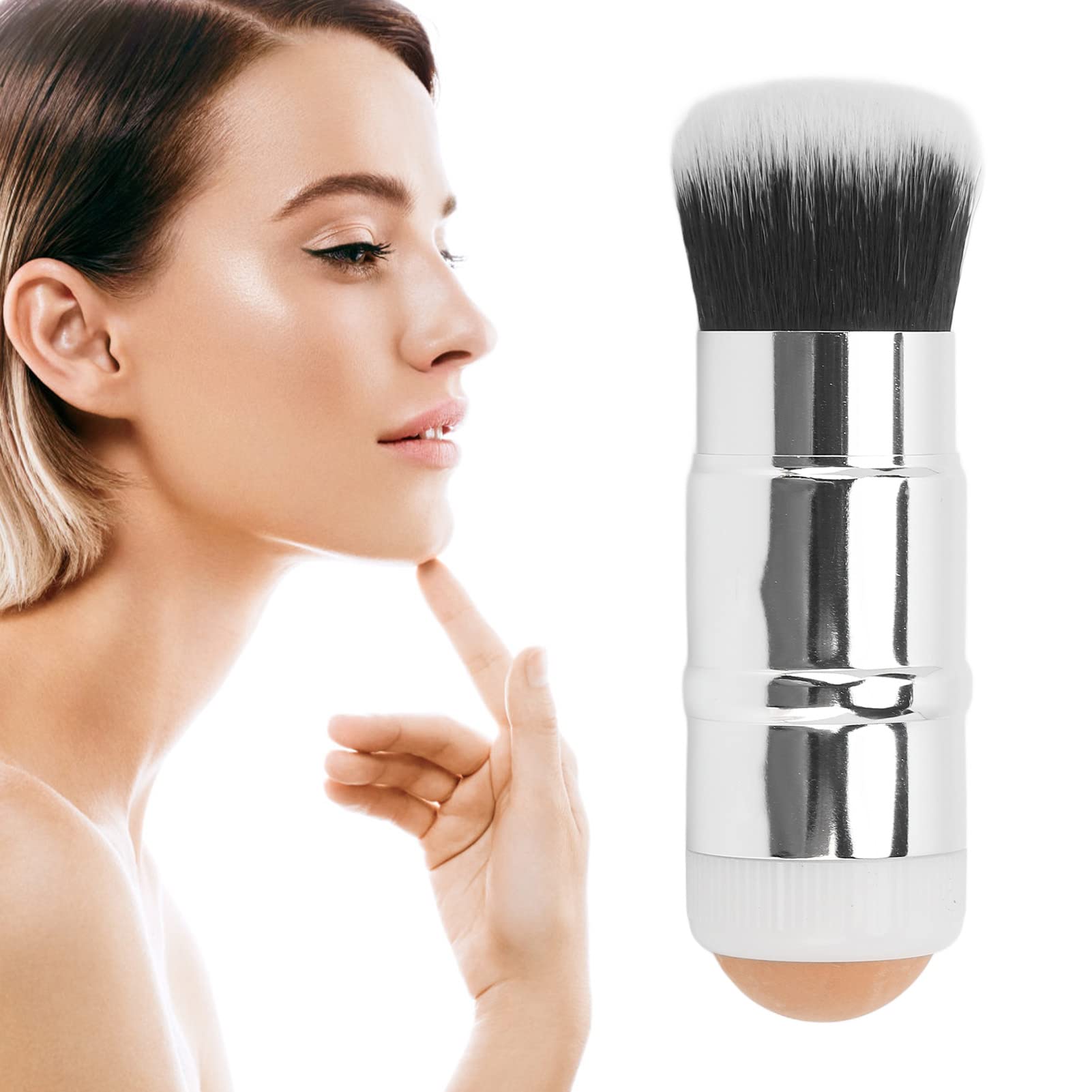FILFEEL Roller do Twarzy 2 w 1 Pochłaniający Sebum Dwugłowy Pędzel do Podkładu z kulką z Kamienia Wulkanicznego Kontroli Sebum i Poprawiania Makijażu (Kawa)