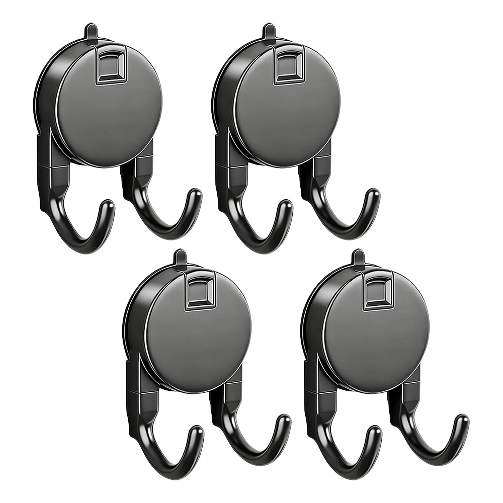 4 Pack Suction Cup Hooks, Double Hook Shower Tile Hanger No Drill（Grey）