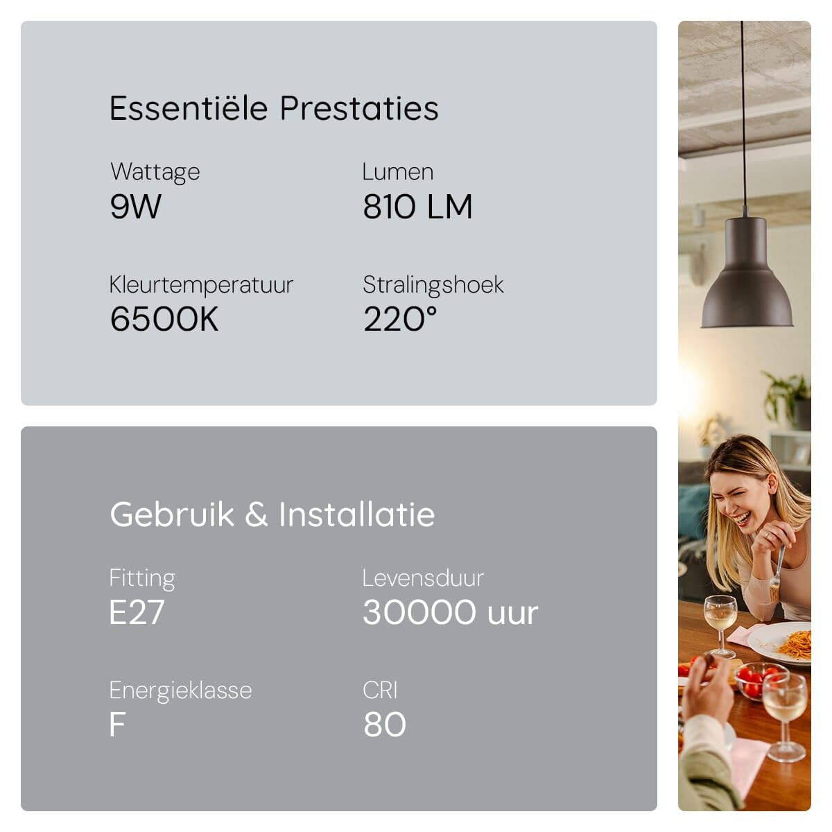 KOBI Premium LED-Lampe E27 9W - 810lm - 6500K Kaltweiß (Tageslicht) - 230V - 30.000 Stunden Lebensdauer - Standardform - Für Arbeitsplatz oder Spiegelschrank - 10 Stück