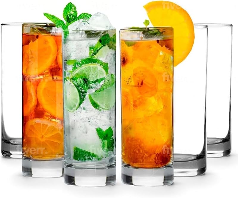 LEMONSODA Premium Highball 12oz/15oz Glass Sets - Elegant Tom Collins Glasses - Tall Water Drinking Glasses - Bar Glassware for Mojito, Whiskey, Cocktail (12oz, Set of 12)
