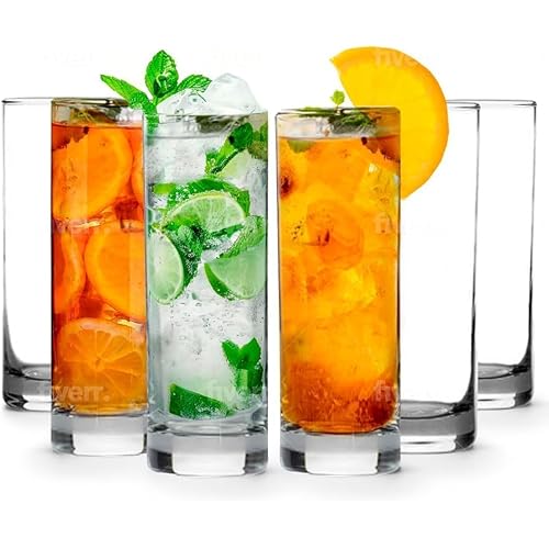 LEMONSODA Highball Glasses Set of 6 | 12oz Lead-Free Glass | Dishwasher Safe Sturdy Base | Clear Crystal Glass Tumblers for Mojito Whiskey Cocktail Bar Glassware Gift Box Included