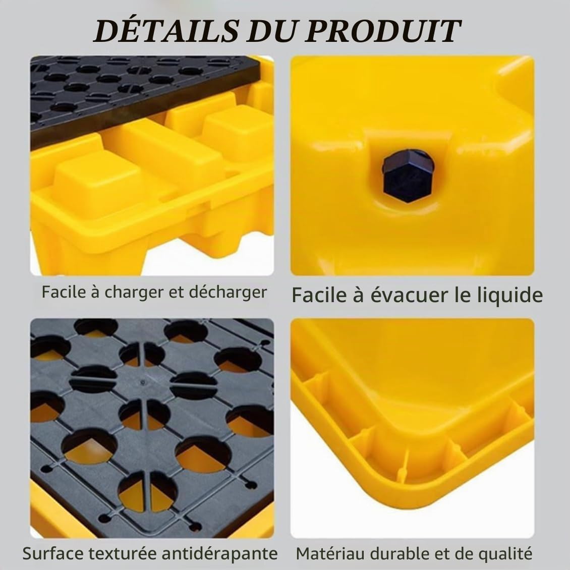 Plate-Forme de Confinement des fûts Palette Plastique étanche Palette pour Chariot élévateur Bac de rétention des fûts d'huile,66 * 36 * 12cm