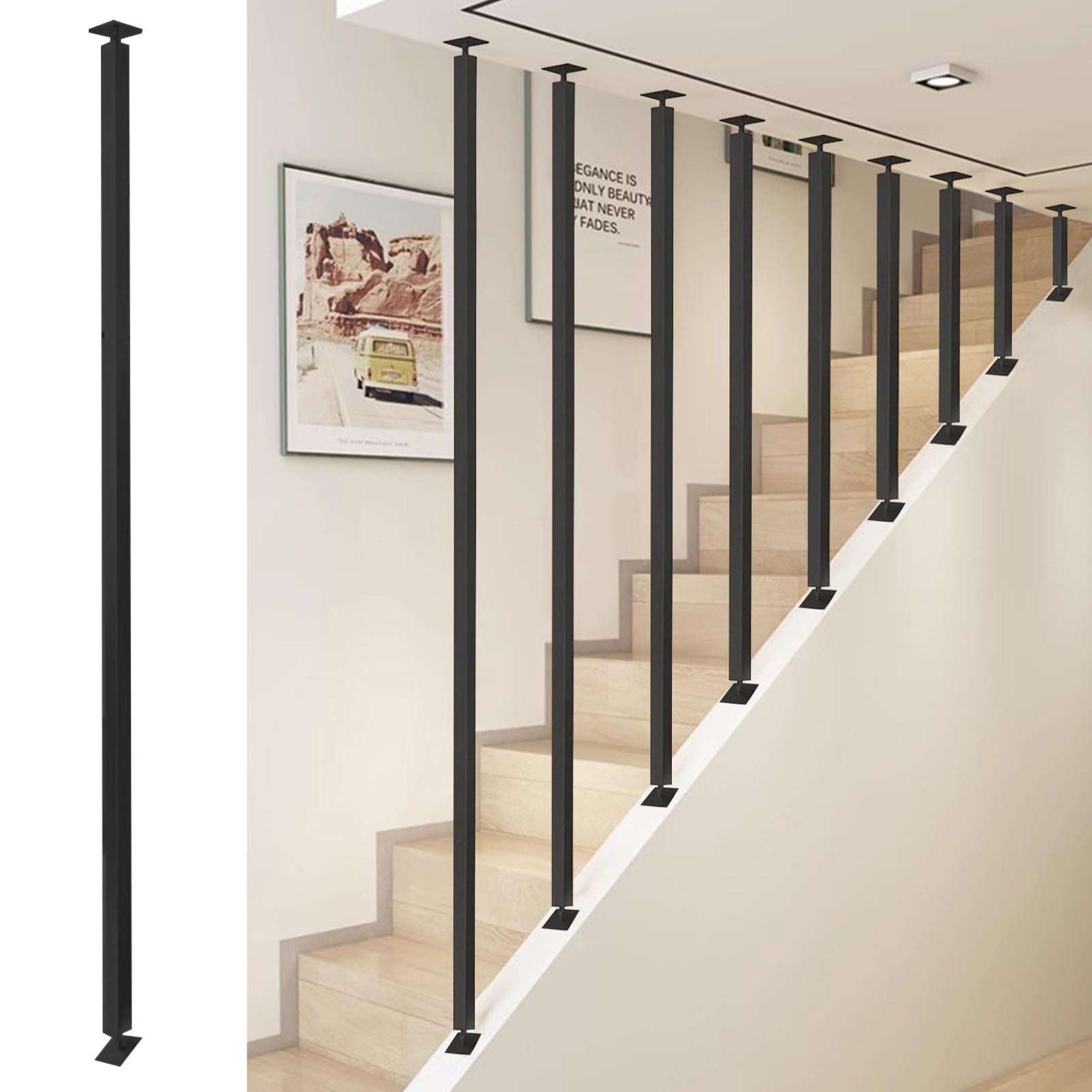 Poteau de support de garde-corps noir pour sécuriser l'escalier du jardin