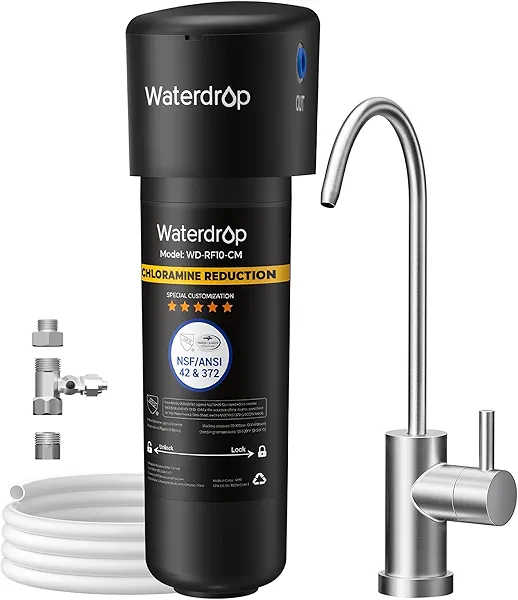 Waterdrop 10UB-CM 6 Months Under Sink Water Filter (Include: System+ ) for 99% Chloramine Reduce- Ideal for California, Florida and Washington- NSF/ANSI 42 Certified- with Faucet Black