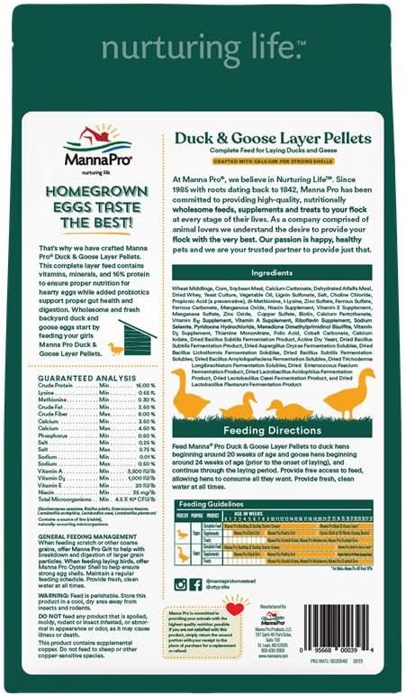 Manna Pro Duck Layer Pellet | High Protein for Increased Egg Production | Formulated with Probiotics to Support Healthy Digestion | 25 Pounds 1 Count (Pack of 1) Duck Layer Pellet