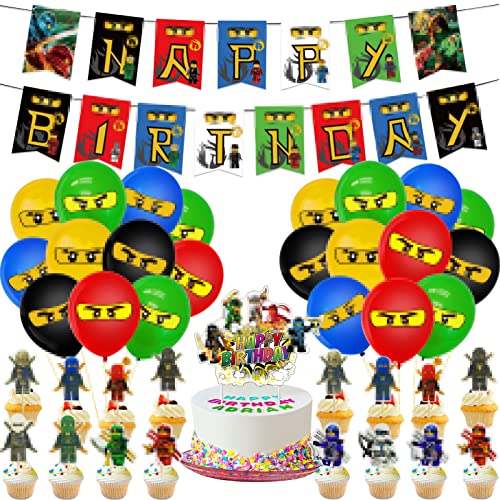 46Pcs Kinder Geburtstags Dekoration Set,Anime Kuchen-Toppers,Karikatur Geburtstagsfeier liefert Dekorationen,Tortendeko Geburtstag,Happy Birthday Banner,Geburtstag Party Kuchen Dekoration Supplies Cover