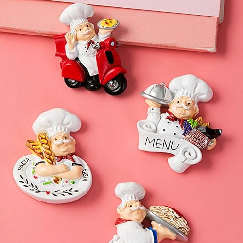 Miniatura 9 de 4 imanes de chef para nevera, divertidos imanes de chef para refrigerador de resina 3D, imanes de chef italiano francés, calcomanías para