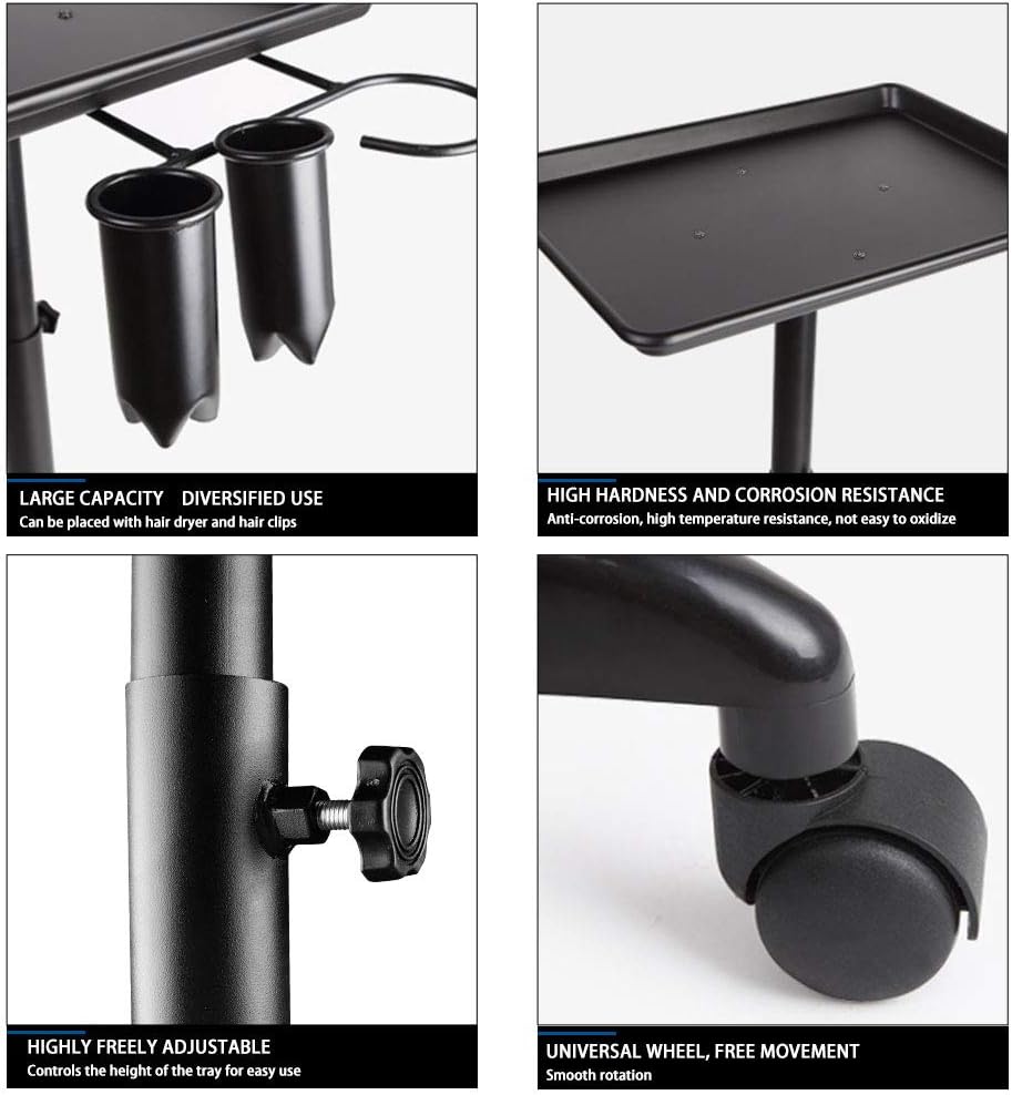 LEIBOU Beauty Aluminum Salon Tray Cart, Professional Adjustable Salon Instrument Trolley Stand with 5 Casters and Accessory Caddy, Large Tray, Beauty Tool Trolley Service Cart (Black) 5 61oCIqzkkaL. AC SL1000