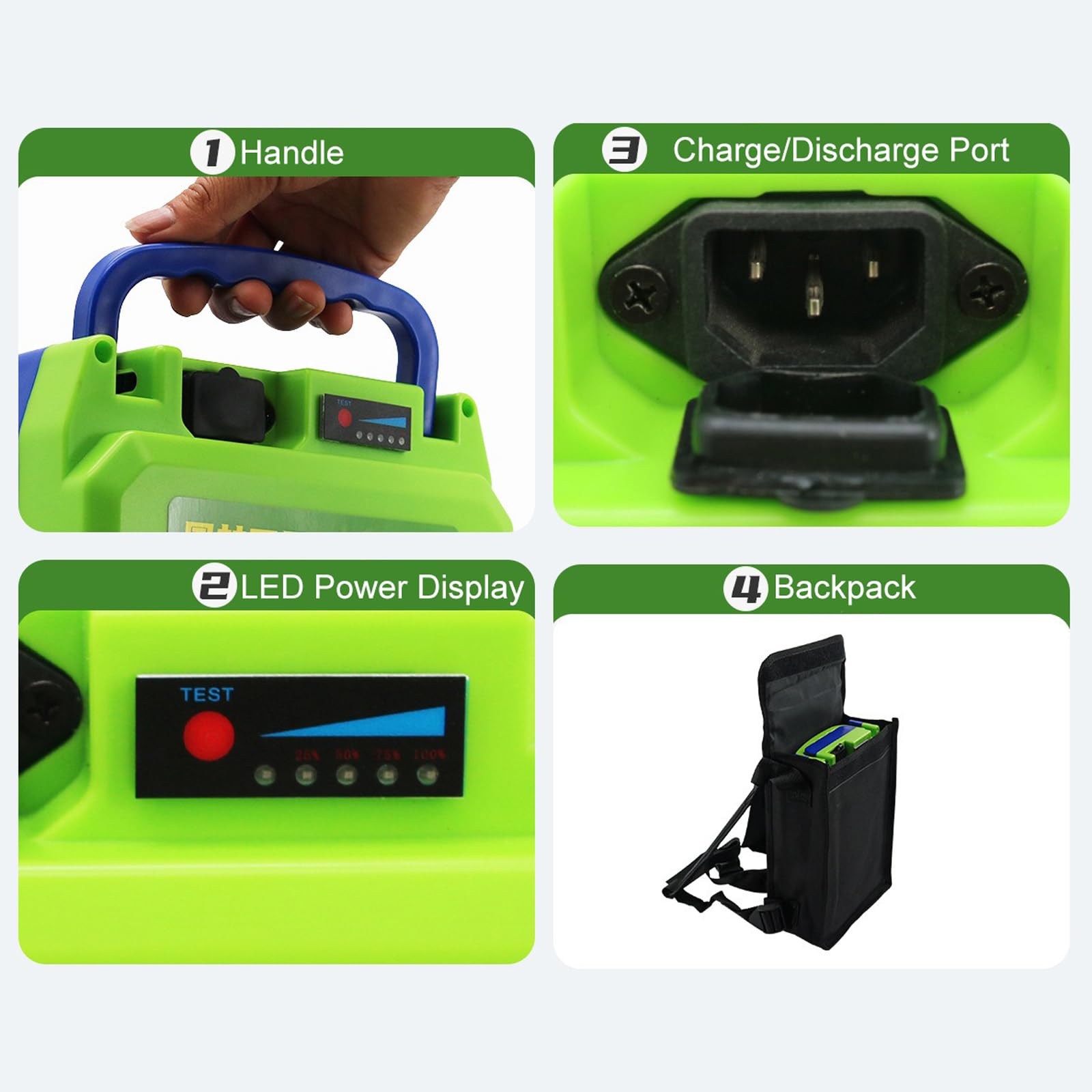 Batería de Litio de 24 V, 36 V y 48 V (12 Ah, 16 Ah, 20 Ah y 30 Ah) para cortacésped eléctrico y recogedor de té. Repuesto de Iones de Litio con Cargador y Bolsa. Herramientas de j