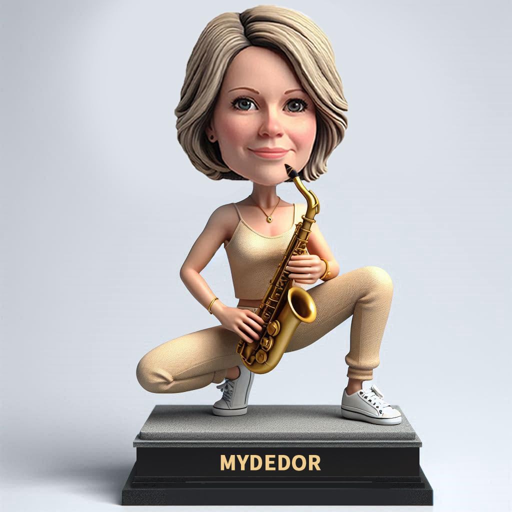 Personalizzato Sassofonista Femminile Bobblehead 6-8 '' Personalizzato Jazz Musicista Figurine in Abbigliamento Sportivo Regalo Musica Artigianale Decorazione Ufficio Souvenir da collezione