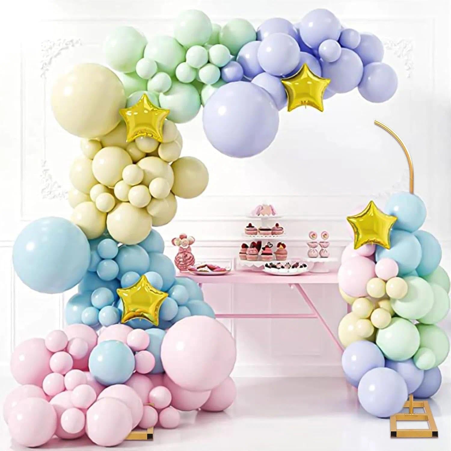 Metall Ballonbogen Ständer, Hochzeitsbogen Hintergrund Ständer Set, Halbrunder Goldener Ständer Geeignet für Geburtstage, Hochzeiten, Babytaufen und Alle Arten Von Feierlichkeiten(204cm & 241cm)