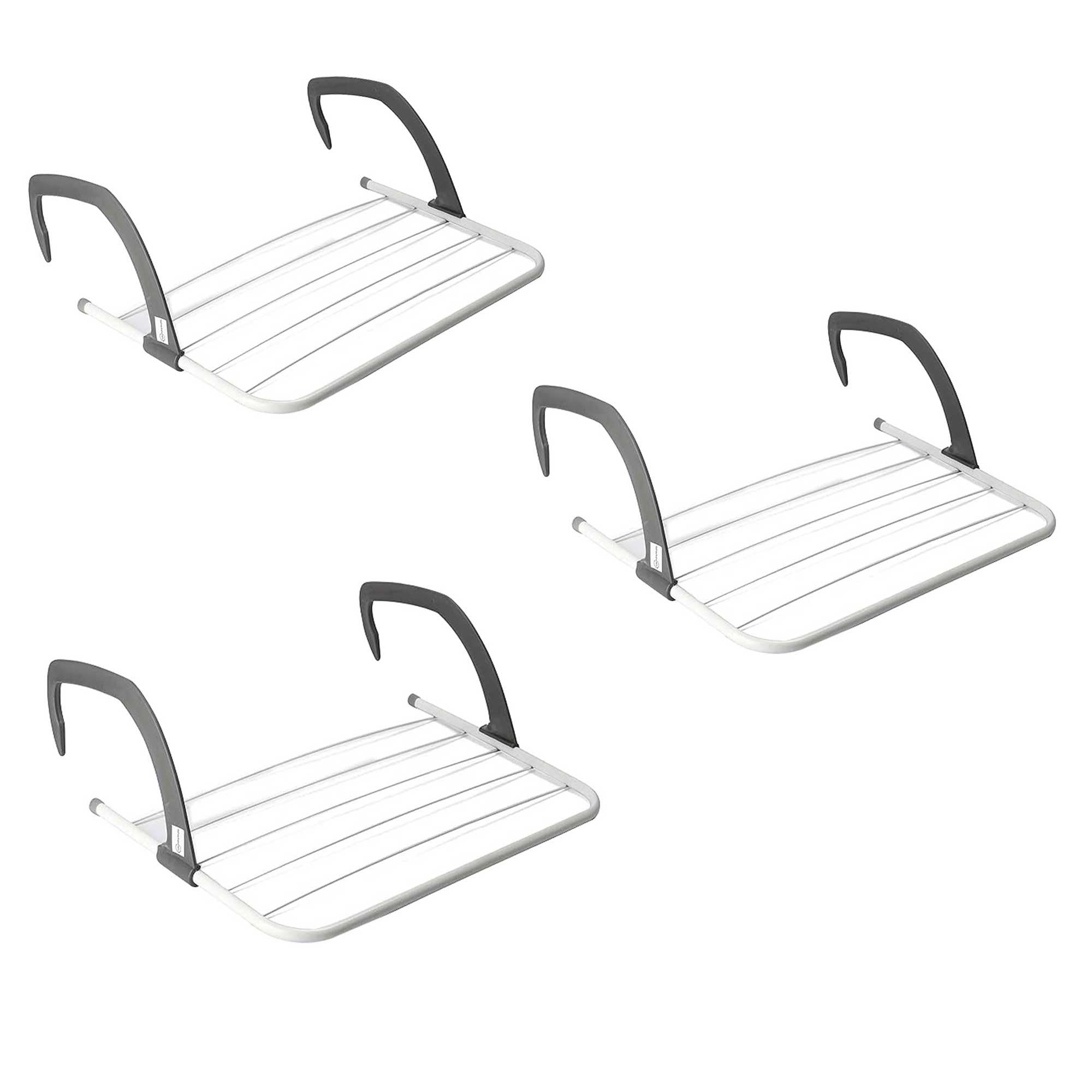 KAV Foldable Indoor Cloth Airer Drying Radiator Bath Rack 5 Bars with Waterproof Adjustable Arms Space-Saving Camping Drying Rack Easy To Install, Indoor Outdoor Towel Holder, Pack of 3