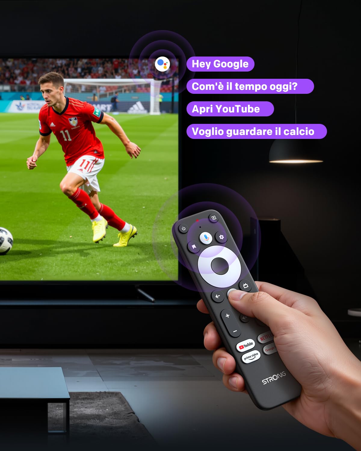 STRONG Leap-UNA Stick Streaming Android TV, Wi-Fi, Chromecast Integrato, TV Box Android 11, Assistente Google, HDR10+, Google Play, Netflix, YouTube