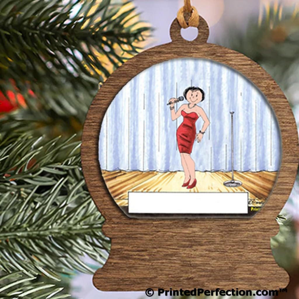 PrintedPerfection.com Personalized Singer - Female Wooden Snow Globe Shaped Christmas Ornament