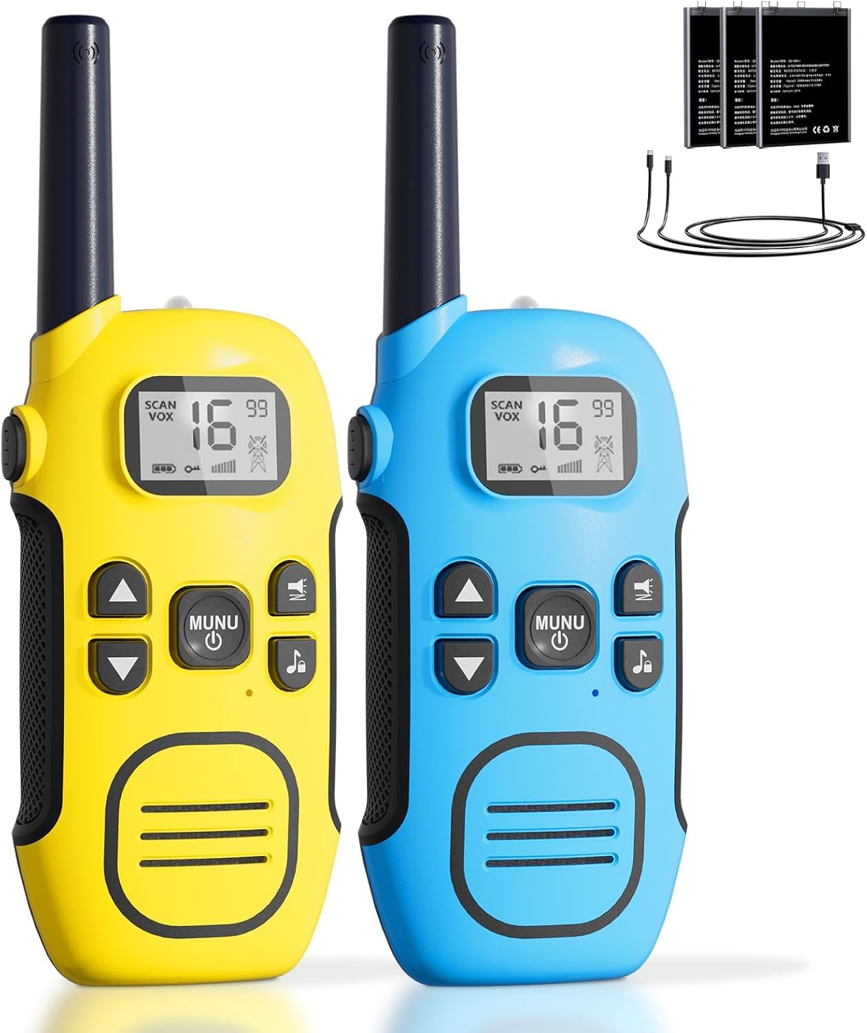 Walkie Talkies for Kids Adults,DURLK 2 Pack Rechargeable Walky Talky with Built-In Li-Ion Battery,2 Way Radio Long Range with 16 Channels,Flashlight,VOX,USB-C Cable for 3-12 Boys Girls Camping Hiking