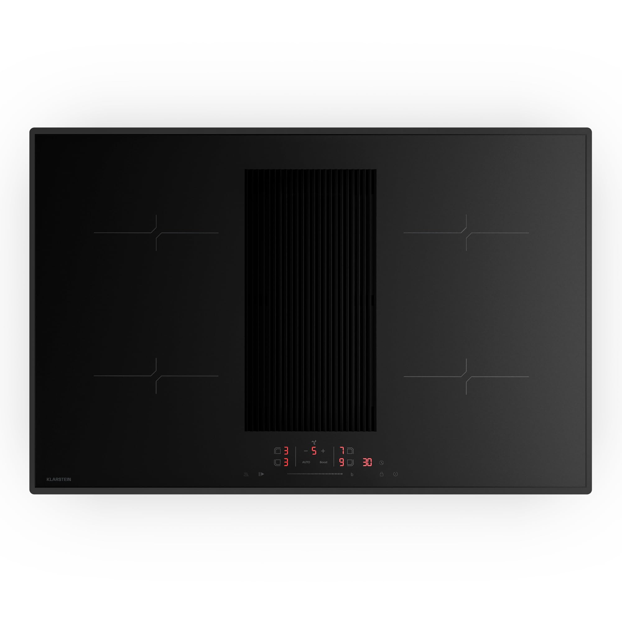 Klarstein Velaire Piano Induzione con Cappa Integrata - 4 Zone, 8400W Boost, Touch Slider, Timer, Blocco Bambini, Rilevamento Pentole, Vetro Nero, 80cm, Piano Cottura Cappa Integrata