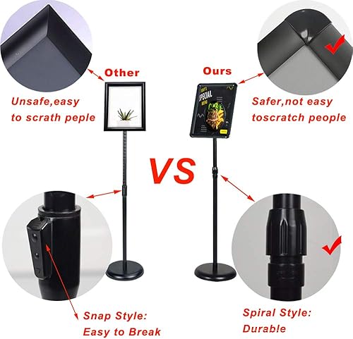 Miniatura 4 de Soporte para cartel de pie de alta resistencia de 8.5 x 11 pulgadas (altura ajustable), vista vertical y horizontal, marco de apertura a presión con