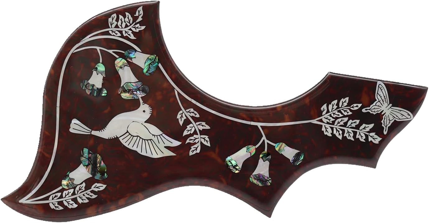 Hummingbird Acoustic Guitar Pickguard Self Adhesive Anti Scratch Guitar Plate 2mm Thick Guitar Pick Guard Inlaid Abalone Flower for Standard Size Replacement Guitar Accessories (Brown23)
