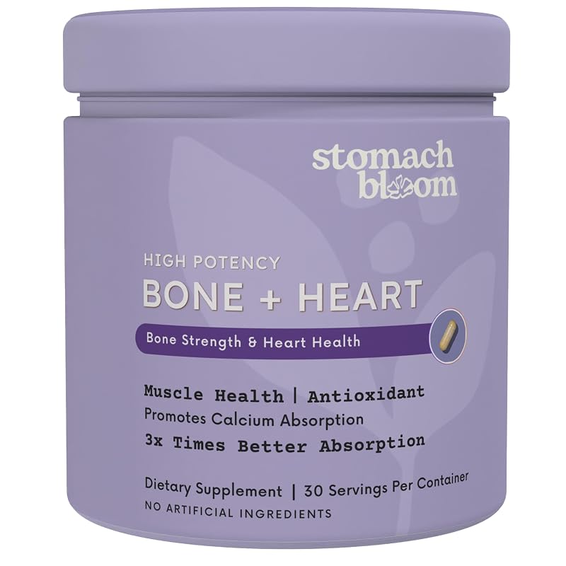 Stomach Bloom — Suplemento de Cálcio com Citrato de Magnésio, Citrato de Cálcio 200 mg, Vitaminas D3 e K2, 60 cápsulas