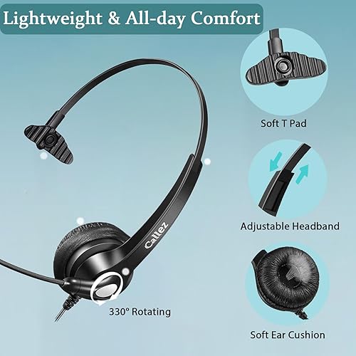 Miniatura 5 de Auriculares con micrófono con cancelación de ruido y controles de volumen, auriculares de teléfono de oficina de 0.098 in para teléfonos fijos