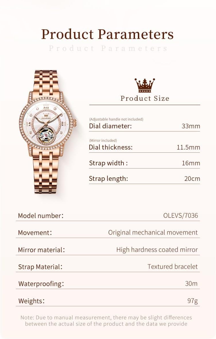 OLEVS Automatic Womens Watches Mechanical Diamond Skeleton Luxury Dress Stainless Steel Silver/Rose Gold Waterproof Luminous Ladies Wrist Watches Gift Set