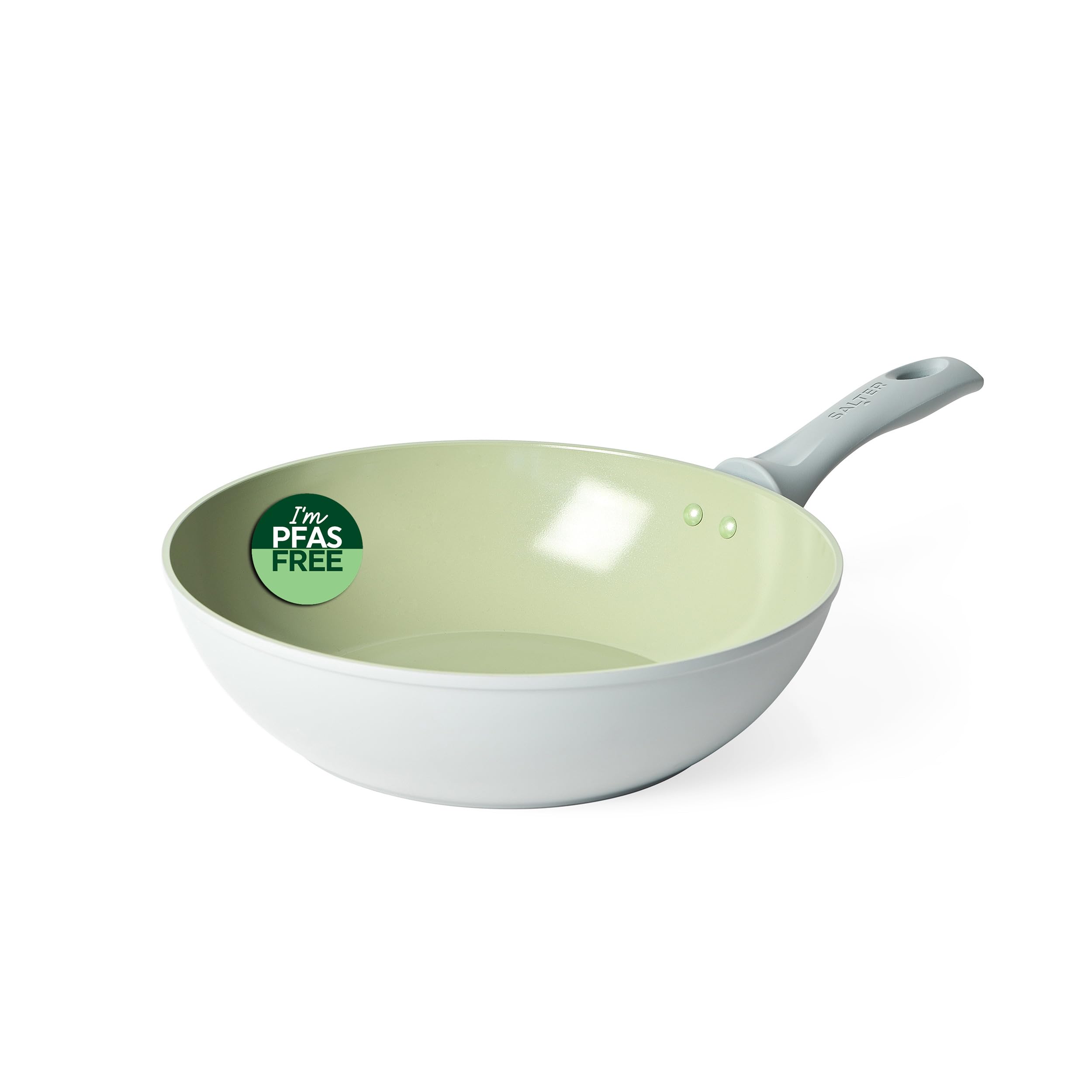 Salter Earth 28cm Stir Fry Pan – Healthy Ceramic Non-Stick Coating, PFAS-Free Induction Cookware, Aluminium Deep Frying Pan for Noodles, Easy Clean, PFOA/PTFE-Free, Stay Cool Handle, Green