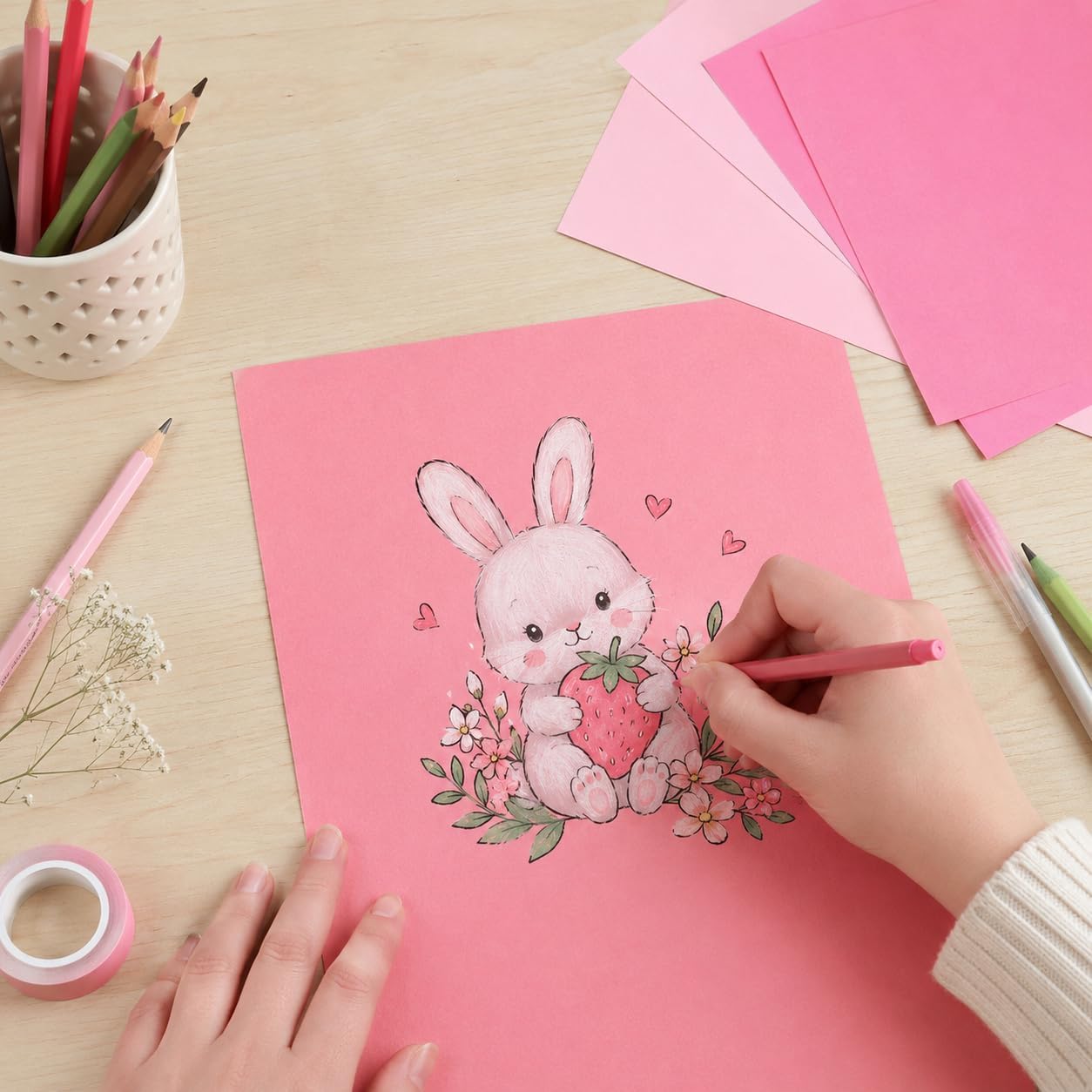 8.5" x 11" Pink Cardstock Paper, 180 GSM / 65 LB Card Stock Paper, 25 Sheets Pink Construction Paper for Crafts, Scrapbooking, Printing, Invitations, DIY Projects, School and Office Use