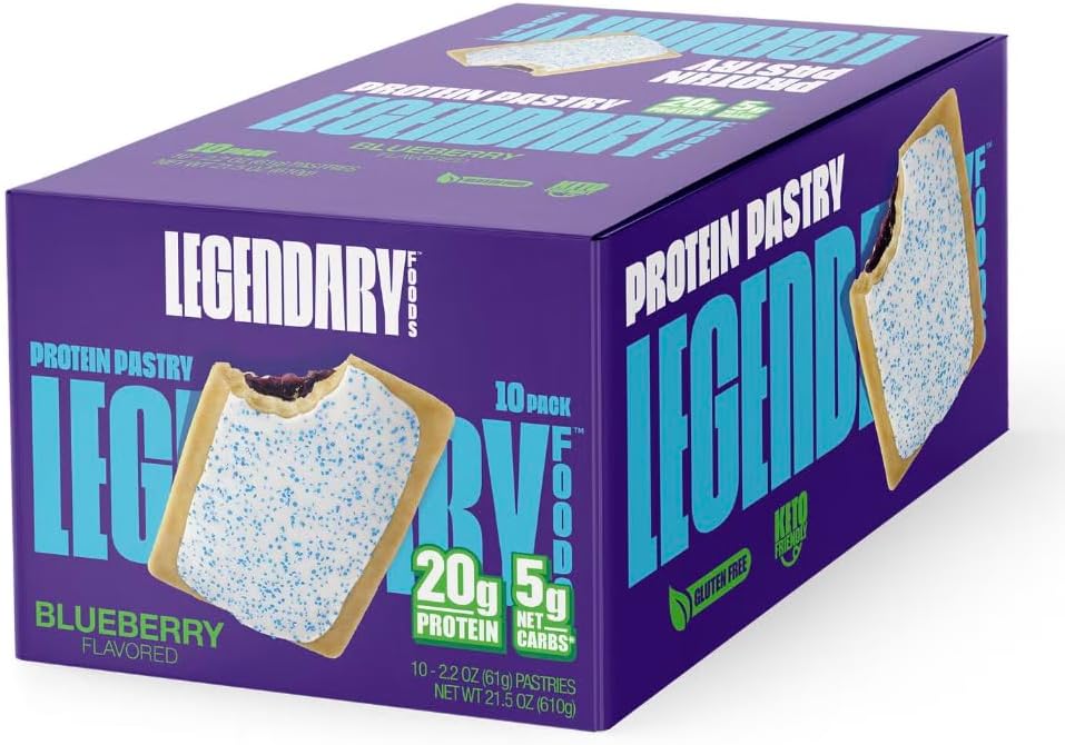 Legendary Foods 20 gr Protein Bar Alternative Tasty Pastry | Low Carb gluten free | Keto Friendly | No Sugar Added | High Protein Snacks | On-The-Go Breakfast | Keto Food - Blueberry (10 pack)
