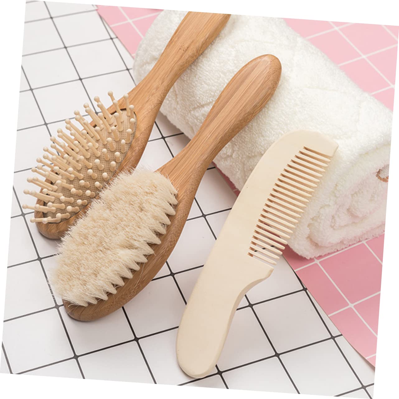Didiseaon Juego de 2 Cepillos para El Cabello para Bebés Kit de Cuidado para Bebés Cepillo para La para La Piel del Bebé 3 Piezas